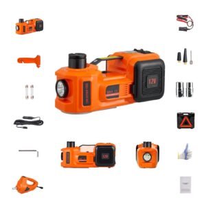 Electric Car Jack, 5 Ton/11023 LBS Hydraulic Jack with Electric Impact Wrench, Portable Car Lift with Built-in Inflatable Pump, and LED Light for SUV MPV Sedan Truck Change Tires Garage Repair