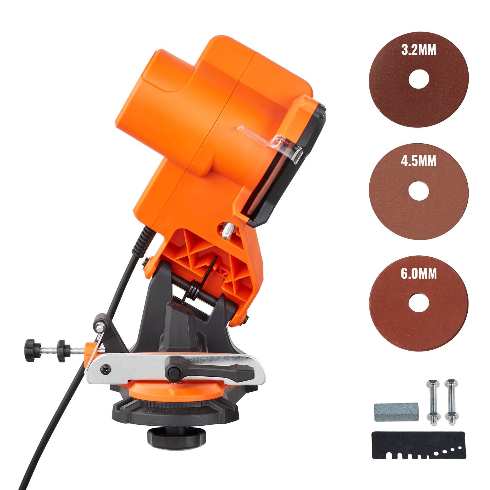 electric chainsaw sharpener, 140w electric saw chain blade sharpener 5700rpm, professional bench chain saw sharpening tool with 3 grinding wheels fit 0.25" to 0.404" pitch chains
