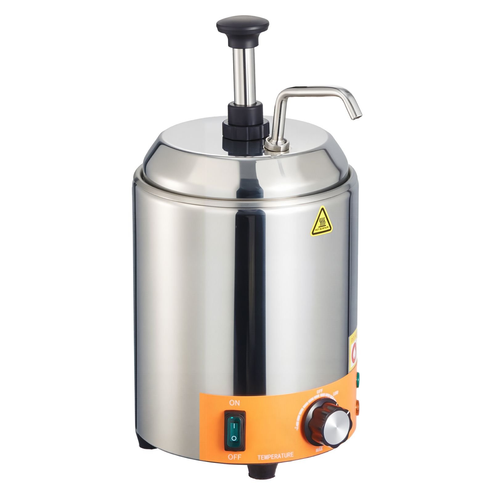 electric cheese dispenser with pump, 2.4l commercial hot fudge warmer, stainless steel pump dispenser, 86 230fahrenheit temp adjustable nacho cheese sauce warmer, for hot fudge cheese caramel