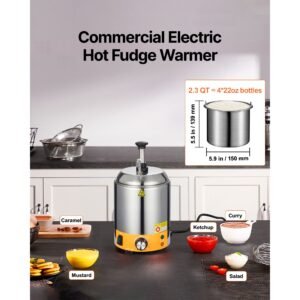 electric cheese dispenser with pump, 2.4l commercial hot fudge warmer, stainless steel pump dispenser, 86 230fahrenheit temp adjustable nacho cheese sauce warmer, for hot fudge cheese caramel