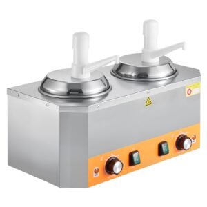 Electric Cheese Dispenser with Pumps, 2.4x2 L Commercial Hot Fudge Warmer, Plastic Double Pumps Dispenser, 86-230 F Temp Adjustable Nacho Cheese Sauce Warmer, for Hot Fudge Cheese Caramel
