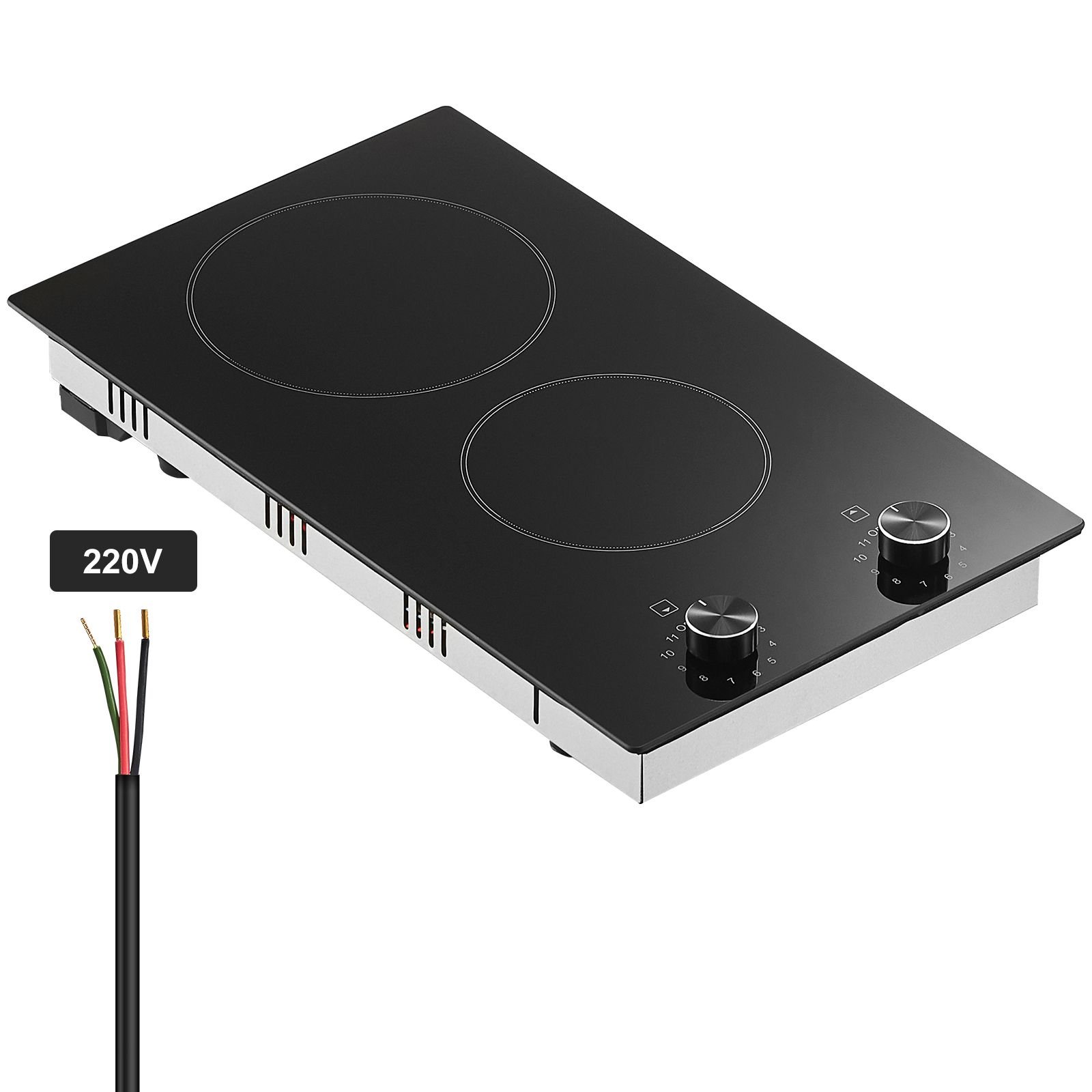 electric cooktop 12 inch 2 burners built in electric stove top 3000w ceramic top radiant cooktop with glass panel knob control 11 heat levels 220 240v hard wire no plug.jpg
