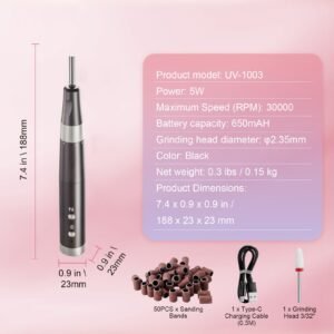 electric cordless nail drill 30000rpm variable speed rechargeable nail e file machine portable manicure pedicure polisher with 50pcs sanding bands for dead skin removal nail surface smooth 2.jpg