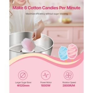 electric cotton candy machine 1000w commercial candy floss maker with 205 in stainless steel bowl sugar scoop and drawer easy home use perfect for kids birthday family party red 2.jpg