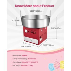 electric cotton candy machine 1000w commercial candy floss maker with 205 in stainless steel bowl sugar scoop and drawer easy home use perfect for kids birthday family party red 4.jpg
