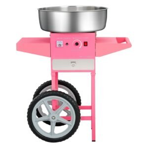 Electric Cotton Candy Machine with Cart, 1000W Commercial Candy Floss Maker with 20.5 in Stainless Steel Bowl, Sugar Scoop, and Drawer, Easy to Use, for Home, Kids Birthday, Family Party, Pink