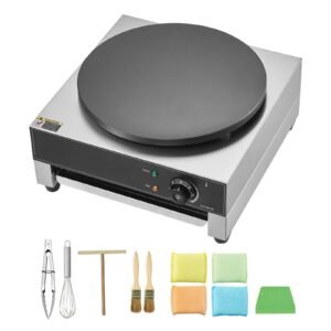 Electric Crepe Maker, 16-Inch Commercial Crepe Machine, 1700W Flat Plate Crepe Griddle, Nonstick Stainless Steel Pancake Making Machine, Desktop Circular Cereals Pancake Stove with Temp Control