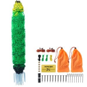 Electric Fence Netting, 35" H x 164' L, PE Net Fencing with Posts & Double-Spiked Stakes, Utility Portable Mesh for Goats, Sheep, Lambs, Deer, Hogs, Dogs, Used in Backyards, Farms, and Ranches