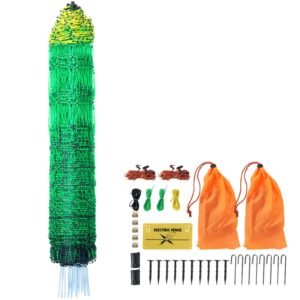 Electric Fence Netting, 42 in (H) x 164 ft (L), PE Net Fencing with Posts & Double-Spiked Stakes, Utility Portable Electric Fence for Pigs, Cows, Sheep, Deer, Used in Backyards, Farms, Ranches