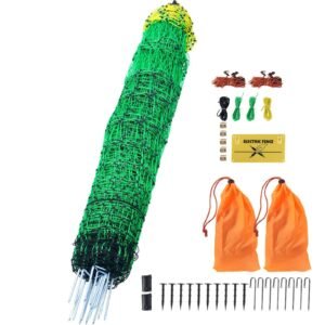 Electric Fence Netting, 48" H x 168' L, PE Net Fencing Kit with Posts & Double-Spiked Stakes, Utility Portable Mesh for Chickens, Ducks, Geese, Rabbits, Used in Backyards, Farms, and Ranches