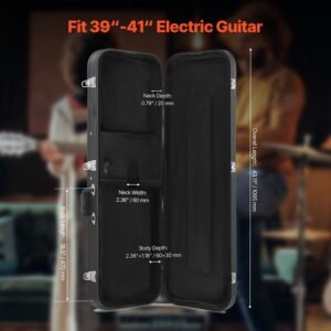 electric guitar hard case, 43.11 in rectangular guitar hard case, with lock latch keys handle, pvc padding soft lining water resistant hard shell guitar cases, for 39 in electric guitars, black