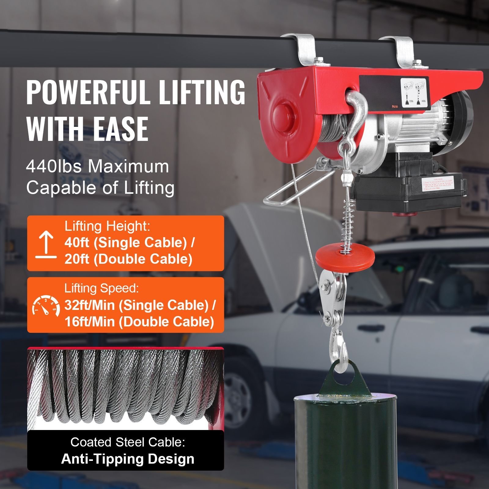 electric hoist 440 lbs 120v electric winch with 328 ft wireless 14 ft wired remote control 40 ft single cable lifting height singledouble slings lift hoist for garage warehouse factory.jpg