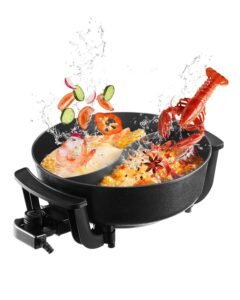 Electric Hot Pot, 1360W 5 L Double-flavor Shabu Shabu Pot, Non-Stick Electric Cooker with Divider, Clear Glass Lid, Temperature control, Chinese Hotpot for 6-10 People Family Dinning & Party