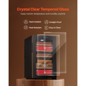 electric humidor, 48l, 350 counts electric cigar humidor cabinet with cooling temperature control, spanish cedar wood shelves & drawers, mechanical hygrometer, 4 layers, cooler for household