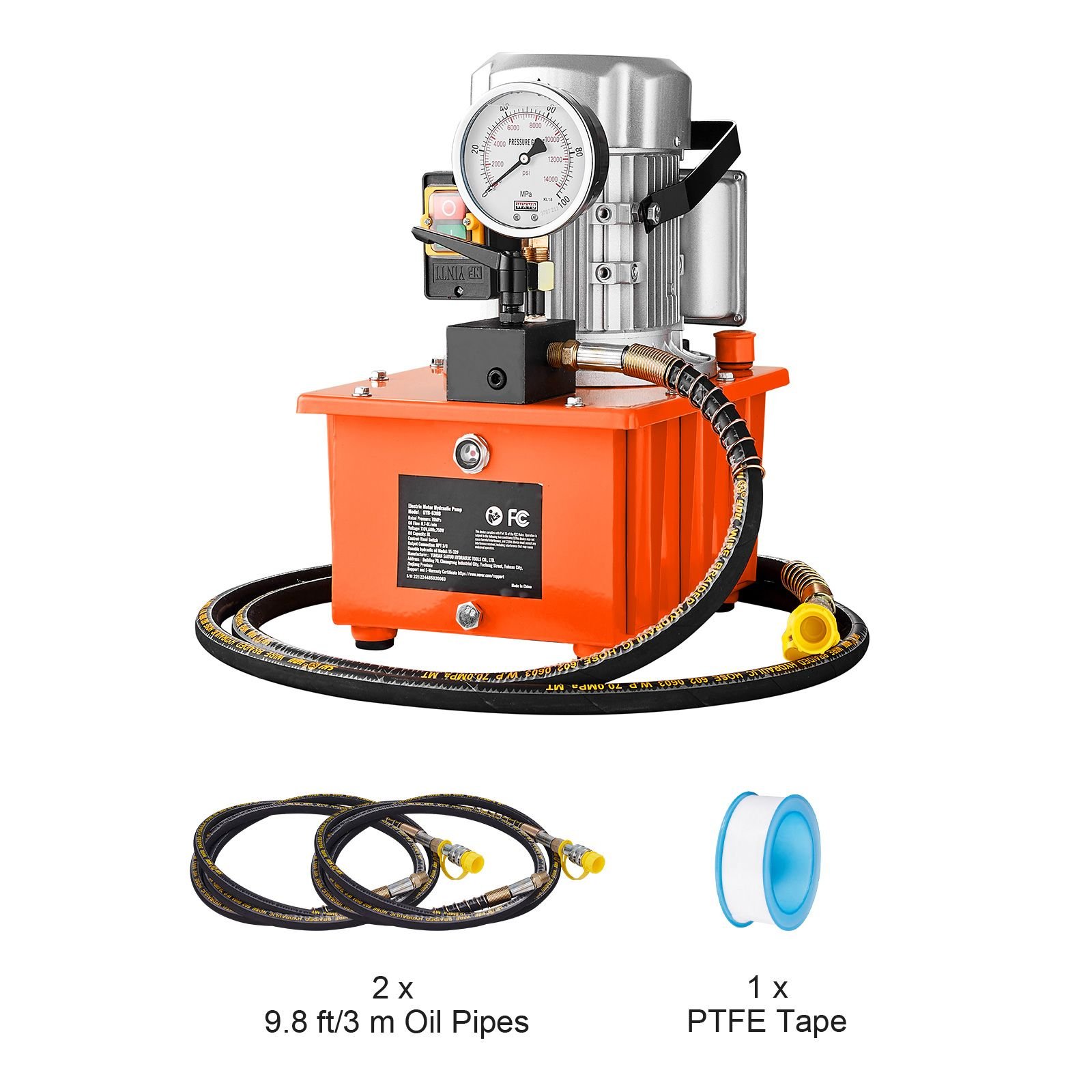 electric hydraulic pump, 10000 psi 750w 110v, 488 in³/8l capacity, single acting manual valve, electric driven hydraulic pump power pack unit with lever switch for punching/bending/jack machines
