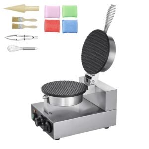 Electric Ice Cream Cone Maker, Commercial 1230W Waffle Cone Machine, Non-Stick Stainless Steel Egg Roll Mold, with Temperature and Time Control, Handle, for Restaurant Bakery Snack Bar Family