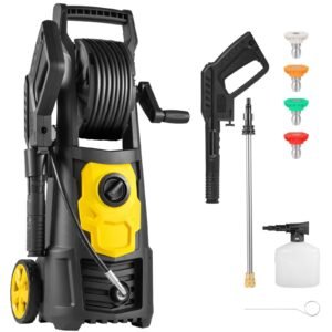 Electric Pressure Washer, 2000 PSI, Max 1.65 GPM Power Washer with 30 ft Hose & Reel, 5 Quick Connect Nozzles, Foam Cannon, Portable to Clean Patios, Cars, Fences, Driveways, ETL Listed
