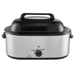 Electric Roaster Oven, 24 QT Turkey Roaster Oven with Self-Basting Lid, 1450W Roaster Oven with Defrost & Warm Function, Adjustable Temp, Removable Pan & Rack, Fits Turkeys Up to 28LBS, Silver