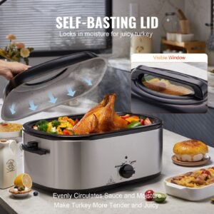 electric roaster oven 26 qt turkey roaster oven with self basting lid 1450w roaster oven with defrost warm function adjustable temperature removable pan rack fits turkeys up to 30lbs 2.jpg