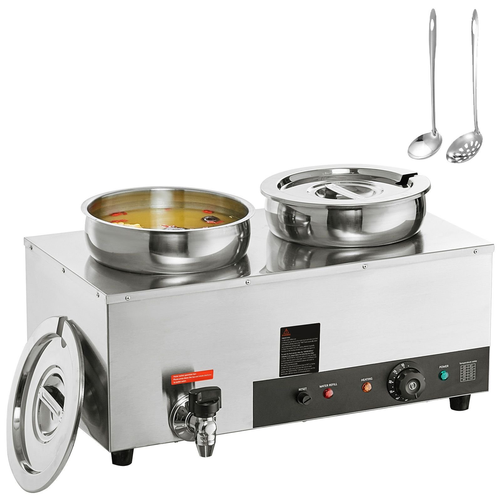 electric soup warmer dual 74qt stainless steel round pot 1200w commercial food warmer 86185 fahrenheit adjustable temp bain marie with anti dry burn and reset button.jpg