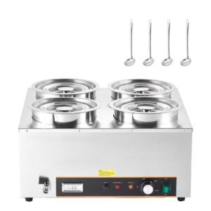 Electric Soup Warmer, Four 6.34QT Stainless Steel Round Pot with 86~185 Fahrenheit Adjustable Temp, 1500W Commercial Bain Marie with Anti-dry Burn and Reset Button, Soup Station for Buffet