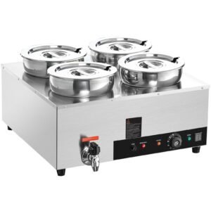 Electric Soup Warmer, Four 7.4QT Stainless Steel Round Pot, 1500W Commercial Food Warmer, 86-185 F Adjustable Temp, Bain Marie with Anti-Dry Burn and Reset Button, for Restaurant, Buffet