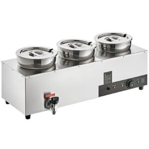 Electric Soup Warmer, Three 7.4QT Stainless Steel Round Pot, 1200W Commercial Food Warmer, 86~185 Fahrenheit Adjustable Temp, Bain Marie with Anti-Dry Burn and Reset Button