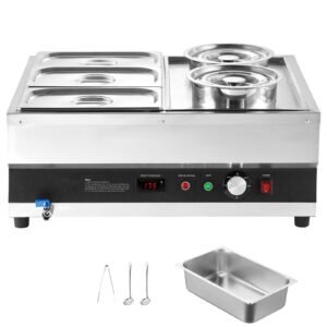 Electric Soup Warmer, Two 6.34QT Pots & Three 1/3 Pans, Stainless Steel Commercial Food Warmer with 86~185 Fahrenheit Adjustable Temp, 1500W Bain Marie, Soup Station for Restaurant, Buffet