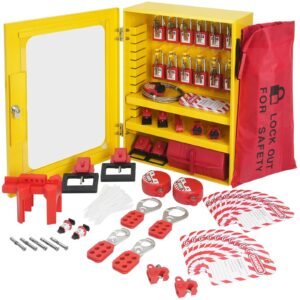 Electrical Lockout Tagout Kit, 59 PCS Safety Lockout Tagout Station With Padlocks, Hasps, Tags, Ties, Plug Lockout, Circuit Breaker Lockouts, Valve Lockouts, Cable Lockout, Lockout Bag, Box