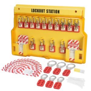 Electrical Lockout Tagout Kit, 60 PCS Safety Lockout Tagout Station Includes Padlocks, Hasps, Tags, Nylon Ties, Expansion Kit, and Lockout Station Board, for Industrial, Electric Power