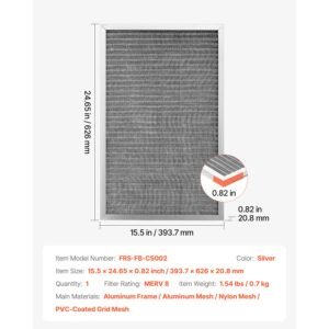 electrostatic air filter 16x25x1 inch washable reusable aluminum achvac furnace filter merv 8 long lifetimehome or office actual size 155 x 2465 x 082 in 5.jpg