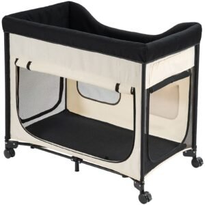 elevated lounge pet bed foldable bunk dog bed with 600d oxford cloth and dutch velvet portable raised cot with wheels side storage bags and carry bag for cats dogs xl beige 3.jpg