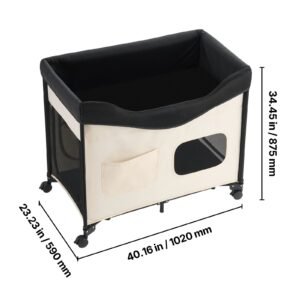 elevated lounge pet bed foldable bunk dog bed with 600d oxford cloth and dutch velvet portable raised cot with wheels side storage bags and carry bag for cats dogs xl beige 4.jpg