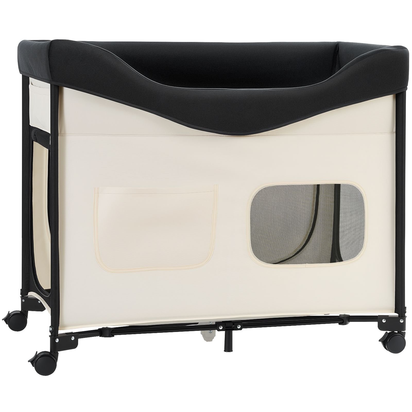 elevated lounge pet bed foldable bunk dog bed with 600d oxford cloth and dutch velvet portable raised cot with wheels side storage bags and carry bag for cats dogs xl beige.jpg