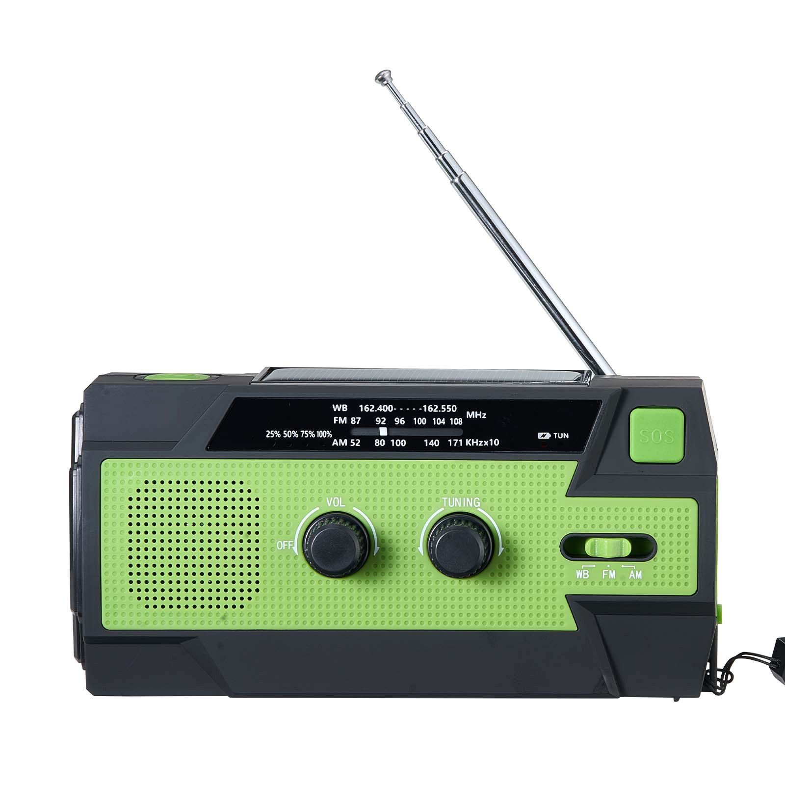 emergency weather radio, 4000mah battery, fm/am/wb/noaa alert solar hand crank emergency radio, with usb charging cable, sos alarm and flashlight, portable for outdoor emergencies, camping