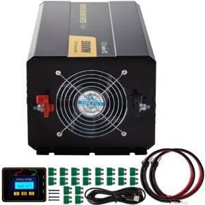Energy Converter, 5000W Modified Wave Transformer, 12V DC to 110V AC Vehicle Adapter, featuring LCD Screen, Remote Control, LED Light, and GFCI Sockets for RVs, Trucks, Boats, and Outdoor Adv