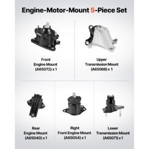 engine motor mount and transmission mount kit replacement, set of 5, compatible with 2013 2017 honda accord 2.4l l4, replace oe# a65072 a65054 a65040 a65068 a65071, secure support