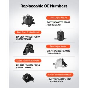 engine motor mount and transmission mount kit replacement, set of 5, compatible with 2013 2017 honda accord 2.4l l4, replace oe# a65072 a65054 a65040 a65068 a65071, secure support