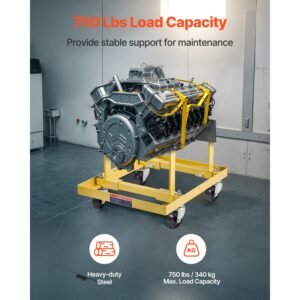 Engine Stand, 750 LBS Load Capacity Engine Motor Stand with Adjustable Width & Length, Heavy-Duty Steel Motor Holder with 4 Swivel Casters and 2 Ratchet Straps, Suitable for Most Engines