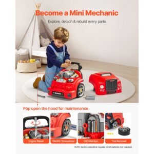 engine toy 60 pieces kids mechanic car repair set with removable parts lights and sounds steering wheel and horn kids mechanic workshop set for toddler ages 3 years and up red 2.jpg
