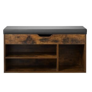 entryway shoe bench, 31.7 x 12.0 x 17.5 inch shoe storage organizer with lift top storage space, 300lbs bench with cushion seat and 3 cabinets for hallway, living room, bedroom, brown + black