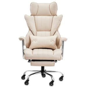 Executive Office Chair with Footrest, 400lb Capacity Office Chair with Lumbar Pillow & Removable Armrests, Heavy Duty Ergonomic Chair, PU Leather Reclining Home Office Desk Chairs, Brown