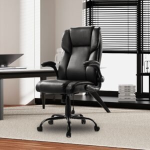executive office chair with lumbar support 300lb capacity office chair with flip up armrests lumbar pillow height adjustable ergonomic chair pu leather reclining home office desk chairs 4.jpg