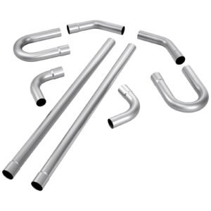 Exhaust Pipe, 8 Pcs 2.25 Inch Mild Steel DIY Custom Exhaust Tubing Straight & U-Bend Kit with 90 & 135 Degree Pipes, Galvanized Surface Finish, Universal Fit for Truck, Sedan, Sports Car, SUV