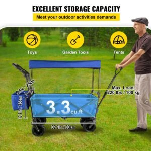 extra large collapsible garden cart with removable canopy folding wagon utility carts with wheels and rear storage wagon cart for garden camping grocery cart shopping cart blue 2.jpg
