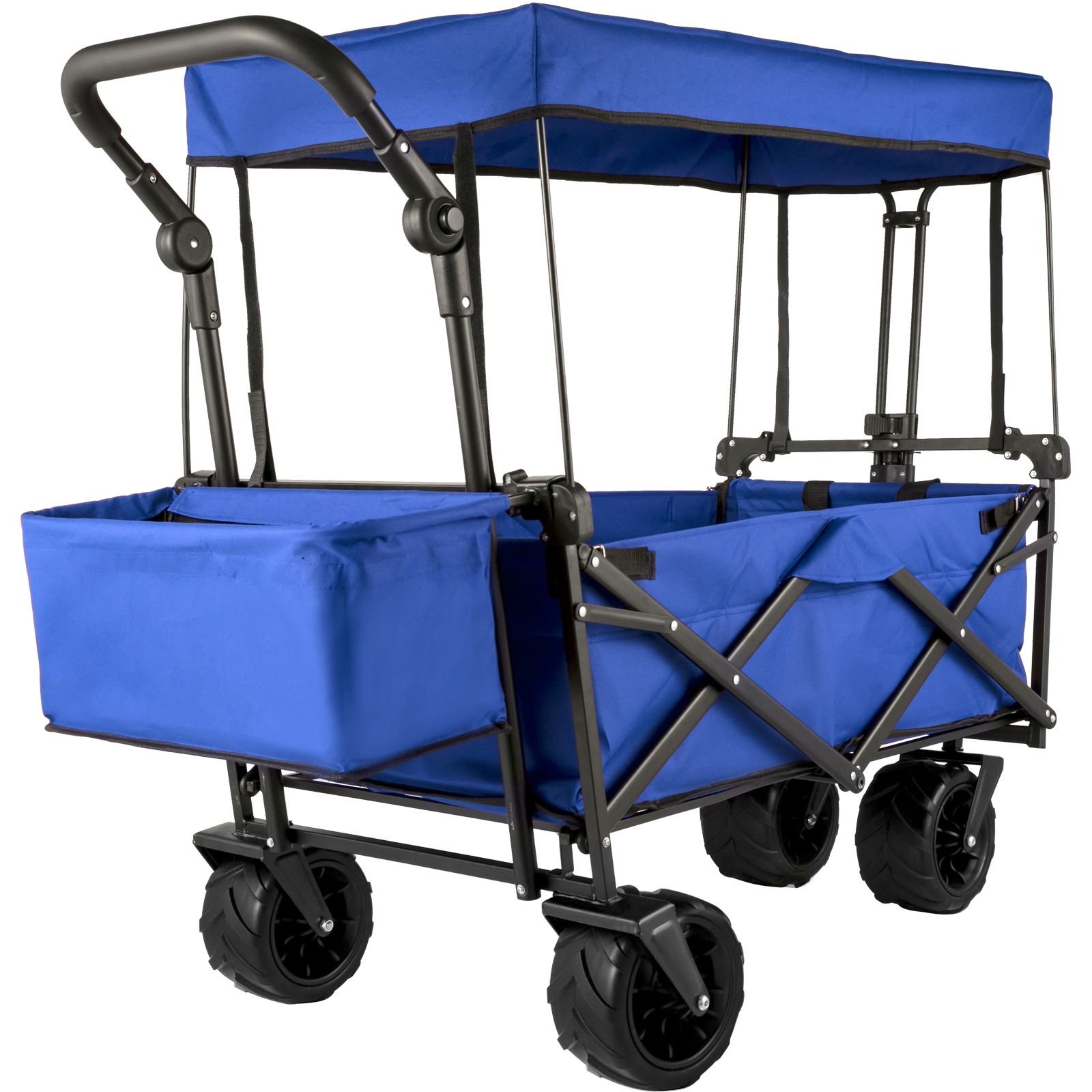 extra large collapsible garden cart with removable canopy folding wagon utility carts with wheels and rear storage wagon cart for garden camping grocery cart shopping cart blue.jpg