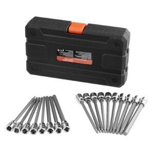 Extra Long Allen Hex Bit Socket Set, 18-Piece 3/8 inch Drive, S2 Alloy Steel and Cr-V Steel, Standard SAE and Metric 1/8-Inch-3/8-Inch, 3-12mm, with Enhanced Storage Case, for Mechanics