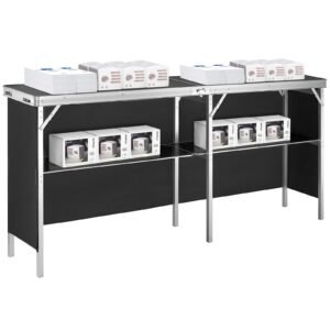 extra long folding portable bar table tradeshow podium table for indoor outdoor party picnic exhibition includes carrying case storage shelf and black skirt 7795 x 1516 x 3465 3.jpg
