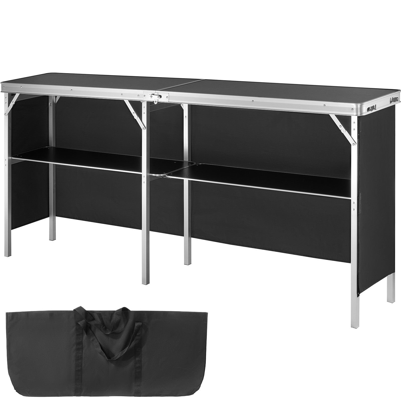 extra long folding portable bar table tradeshow podium table for indoor outdoor party picnic exhibition includes carrying case storage shelf and black skirt 7795 x 1516 x 3465.jpg
