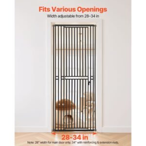 extra tall pet gate for cats 28 34 in adjustable width 787 in high dog gate with pressure mount kit and wall mount kit 12 in narrow bar spacing for stairs doorways and house black 2.jpg